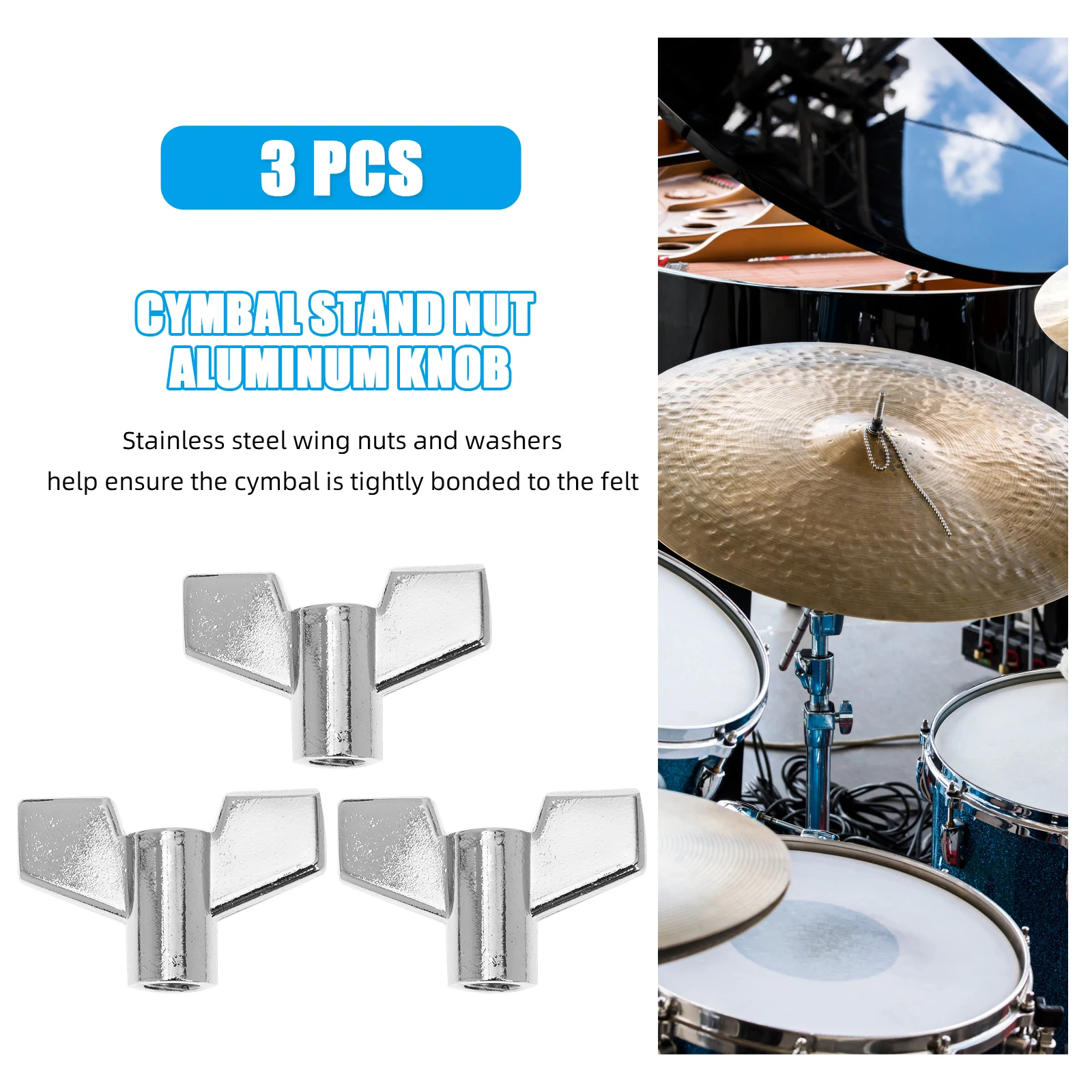 

3Pcs Drum Cymbal Nuts Alloy Lightweight Durable Percussion Instrument Parts Cymbal Tool Suitable For Drummer Beginner