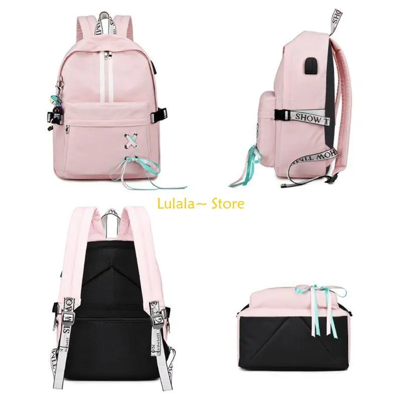 

Y4QA Fashion Anti Theft Reflective Women Backpack USB Earphone Hole School Bag