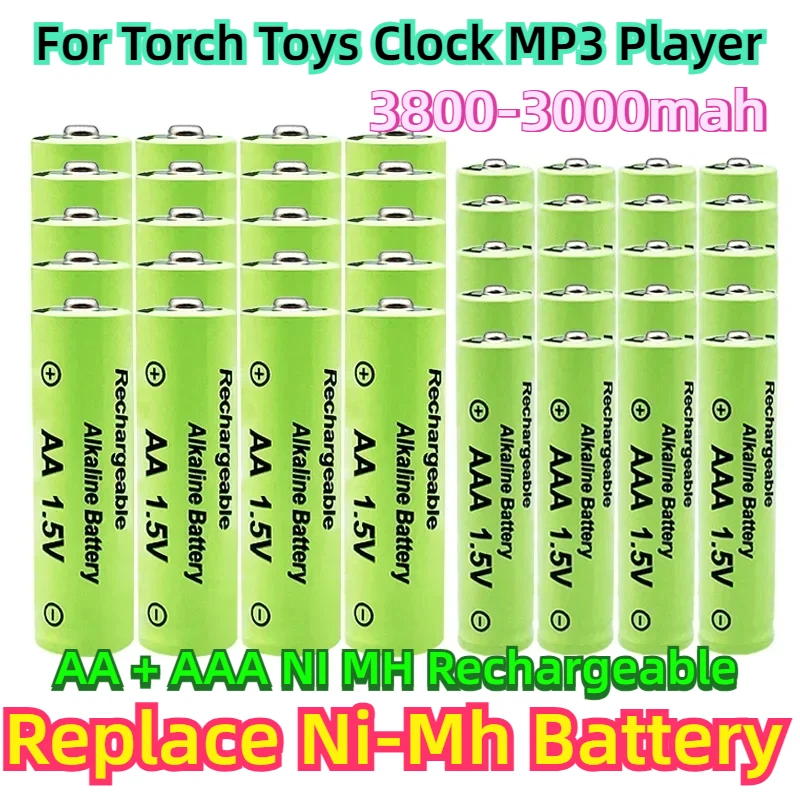 For Torch Toys Clock MP3 Player Replace Ni-Mh Battery 1.5V AA + AAA NI MH Rechargeable AA Battery AAA Alkaline 3800-3000mah