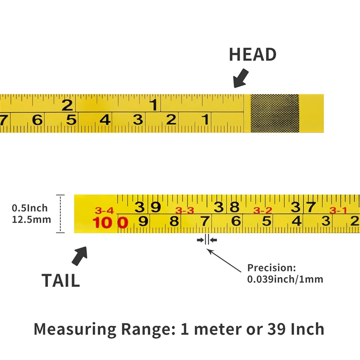 2 Packs Steel Self-Adhesive Measuring Tape, Right to Left Reading 100cm or 39-Inch Imperial and Metric Ruler Tape