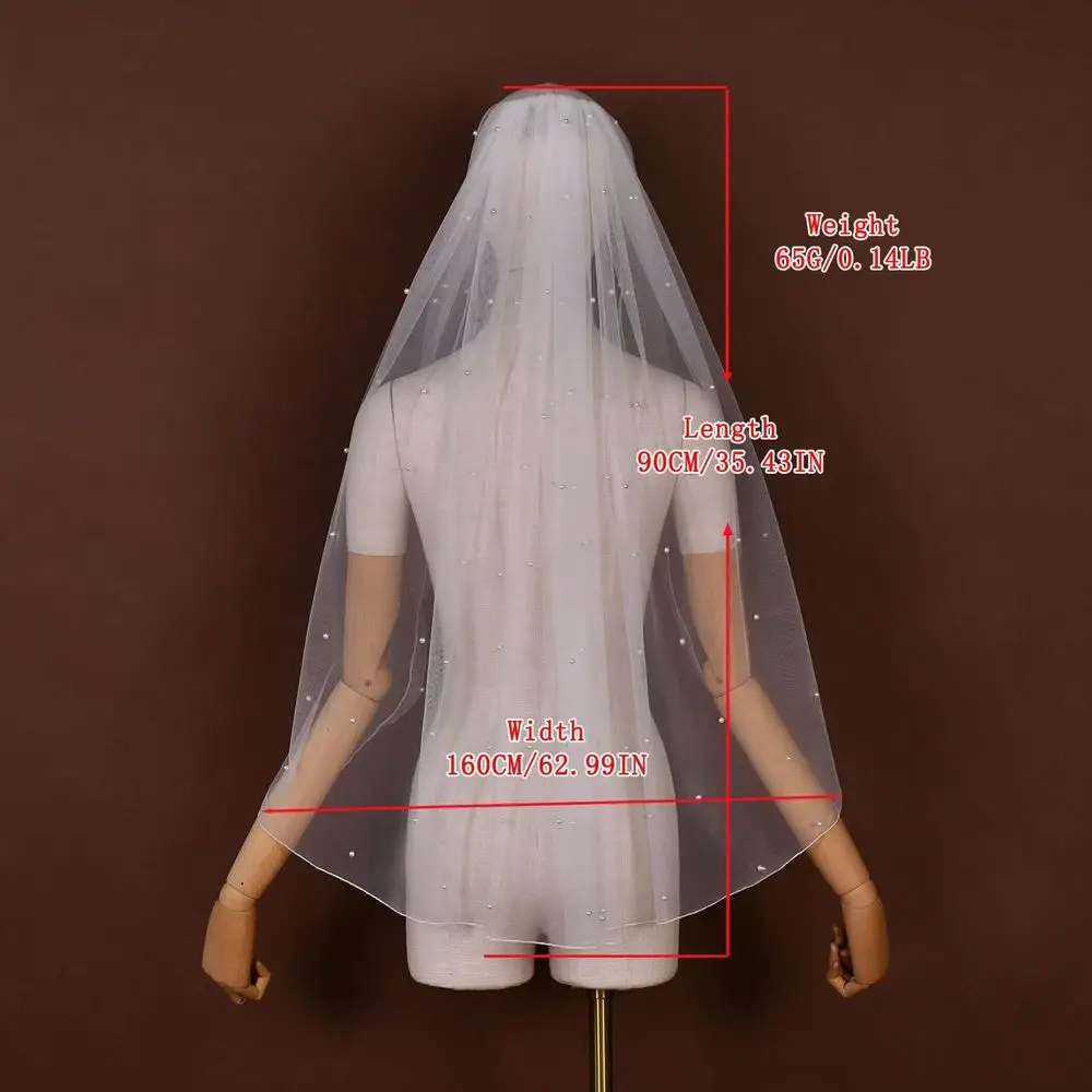 

WaistLength Mesh Fabric Pearl Bride Veil Wedding Party Wedding Veil US Stock BV06