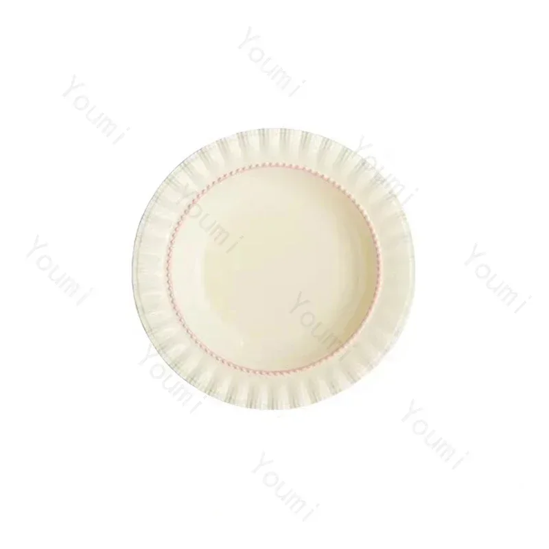 French Style Circular Ceramic Plate Light Luxury Restaurant Pasta Dining Plates Afternoon Tea Dessert Plate Exquisite Tableware