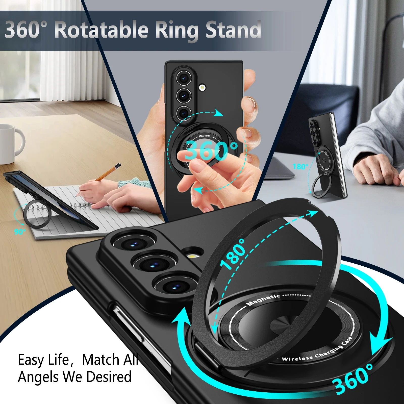 Luxury Magnetic For Magsafe Phone Case For Samsung Galaxy Z Fold 8 Ultra Z Fold 8 7 6 5 4 3 With 360° Ring Kickstand Back Cover - view 3
