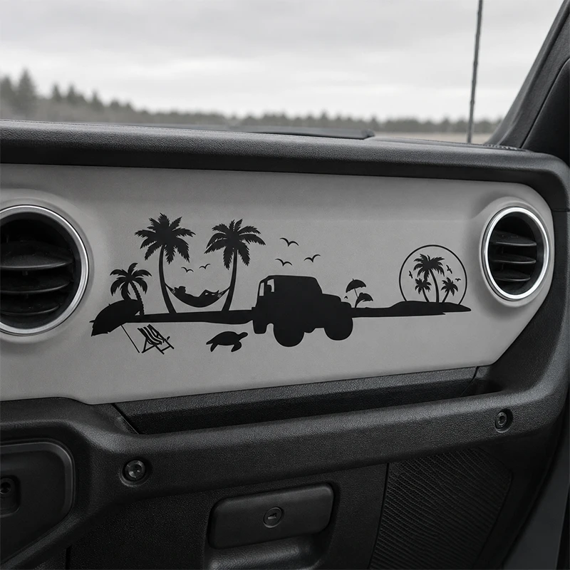Beach Jeep Palm Tree Turtle Landscape Car Accessories Car stickers Decoration Dashboard Interior Styling Waterproof Vinyl Decals view 3