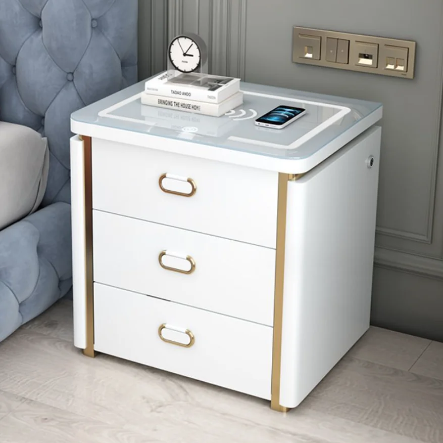 منضدة ذكية حديثة شحن لاسلكي طاولة بجانب السرير بلوتوث صوت LED مصباح خشبي قابل للتعديل لاستخدام غرفة نوم الشقة #4