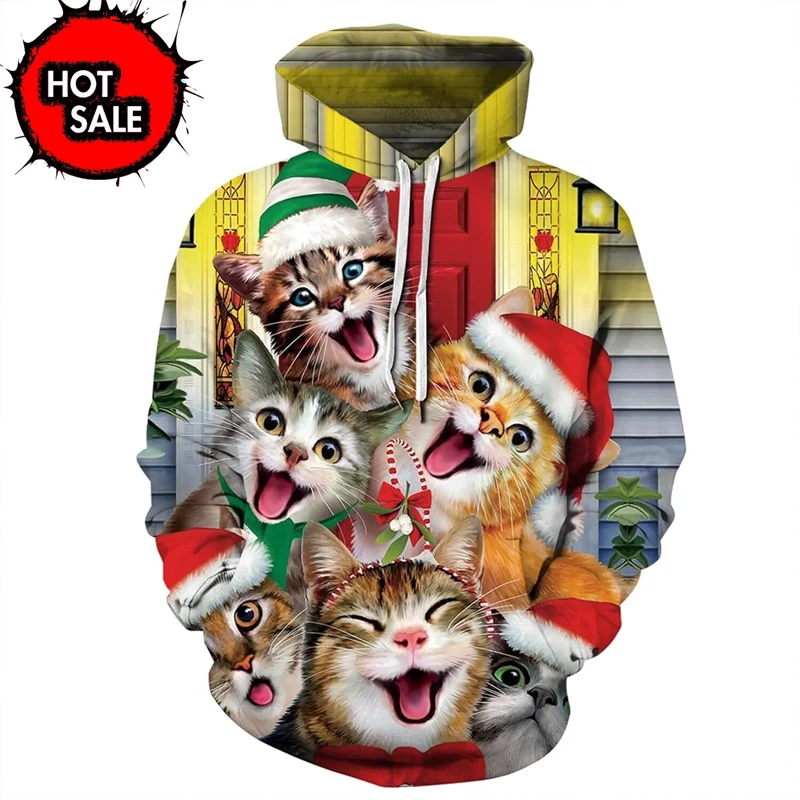 

New Arrivals 3D Printing Cute Animals Cat Hoodies For Men Women Clothing Funny Merry Christmas Hooded Hoody Kid Sweatshirts Top