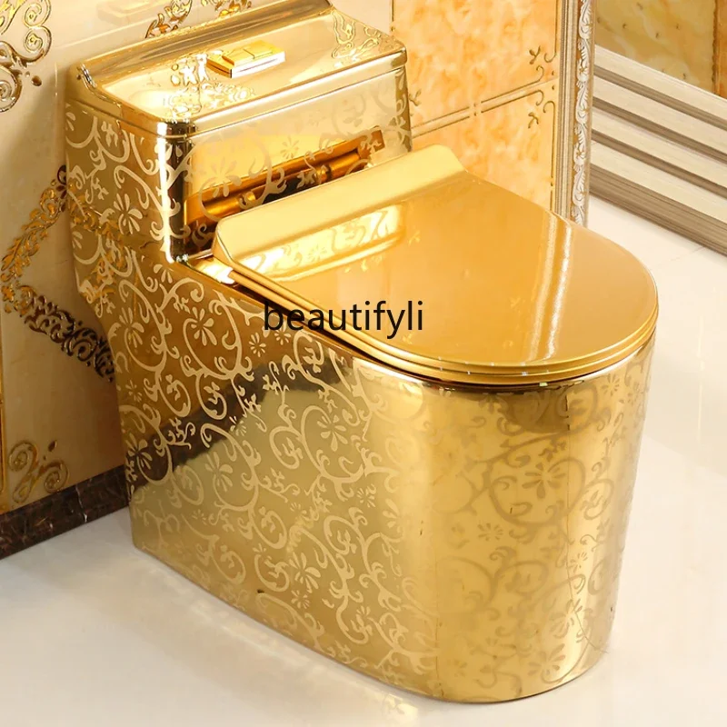 

Household European flush toilet Golden pattern toilet Super swirl siphon joint