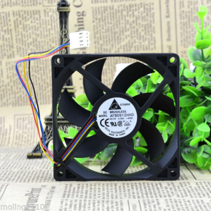 Y+FOR Delta AFB0912HHD Fan 12V 0.36A 90*90*20MM 4pin PWM Chassis Cooling Fan