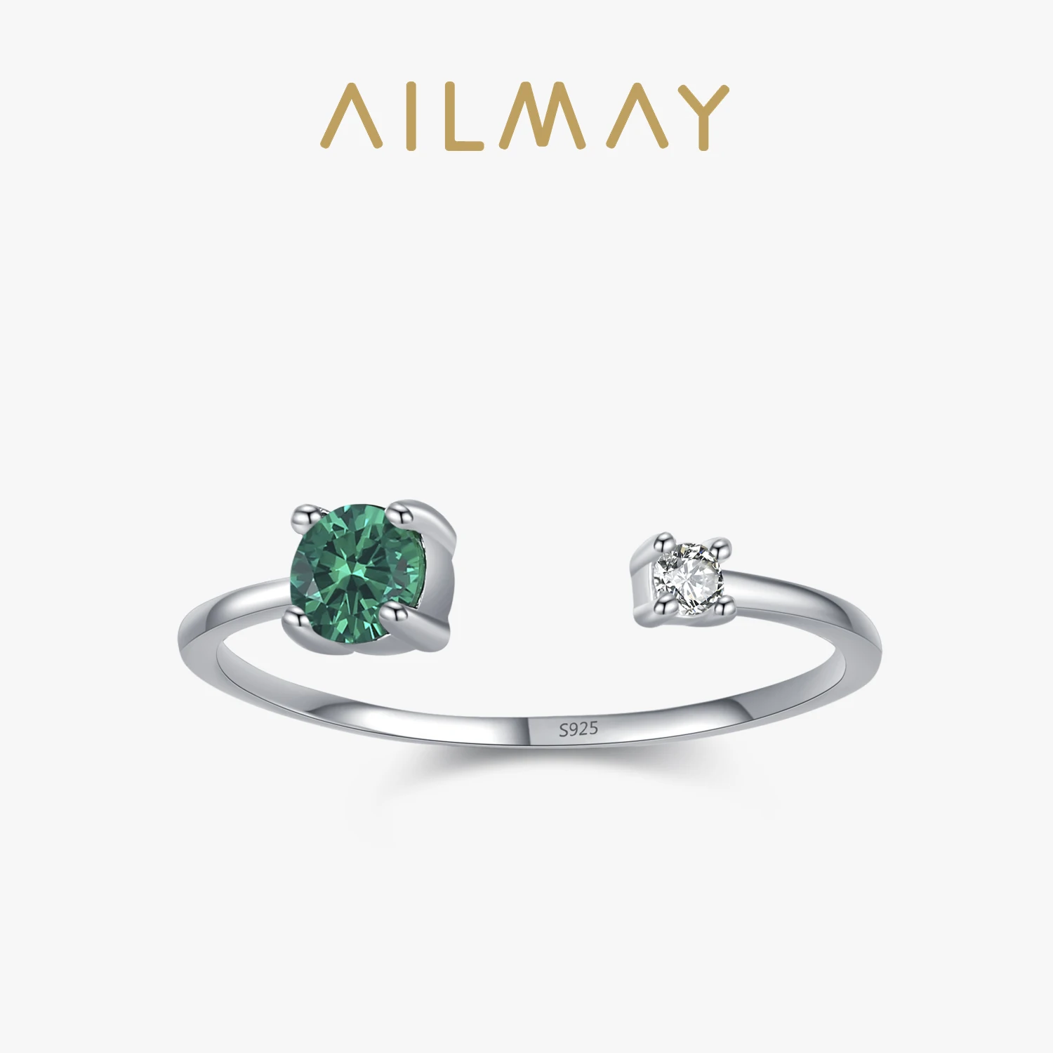 Ailmay 925 Sterling Silver Simple Circular Design Open Ring Fashionable Zircon Jewelry For Women Everyday Wear And As Gifts