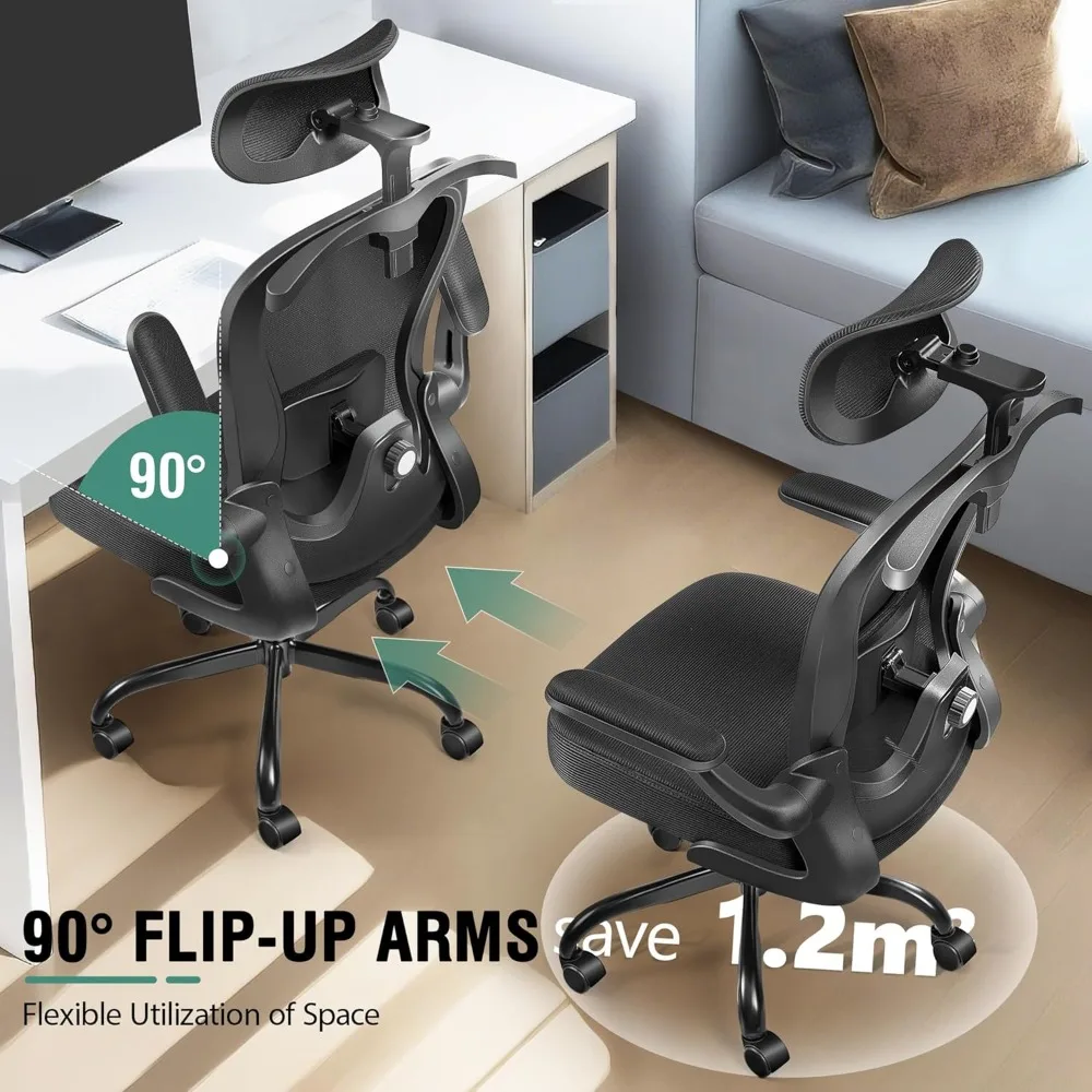 Silla de oficina, silla de oficina ergonómica con soporte lumbar 3D, reposacabezas 3D, cómodas sillas de escritorio de oficina en casa con respaldo alto