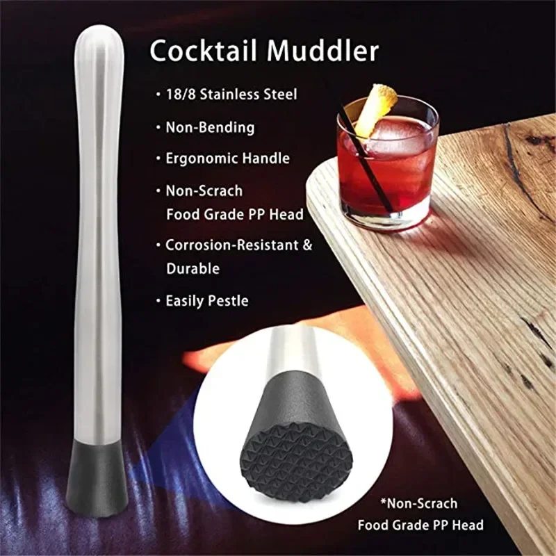 

8 Inch Cocktail Muddler and Mixing Spoon, Stainless Steel Cocktail Muddler Bartender Tool Barware Set Cocktail Liquor pourer