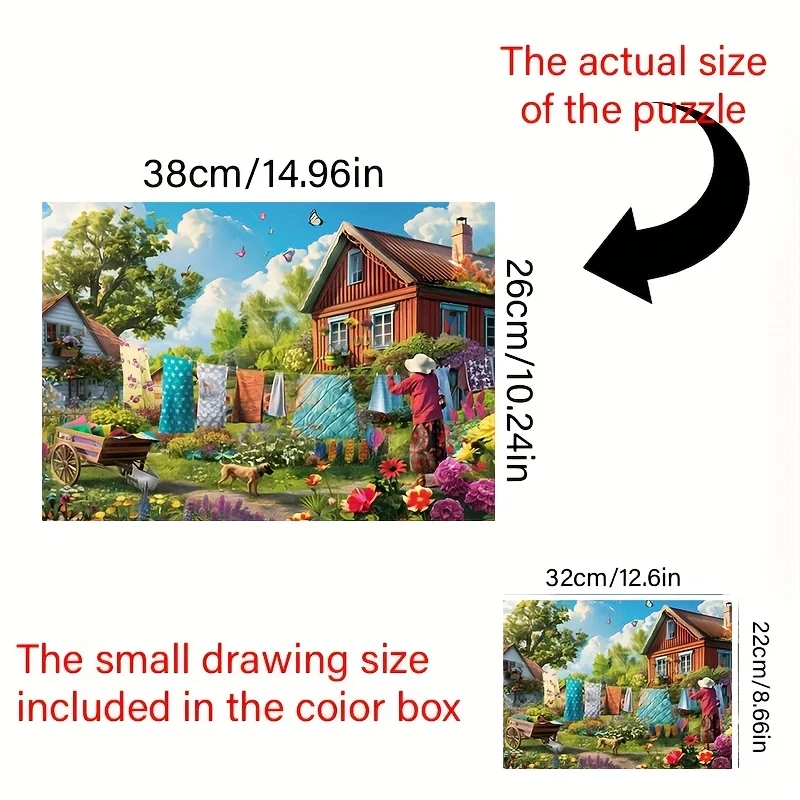 500pcs Adult Mini Puzzle Box with Houses and Drying Clothes Design - Scratch-Resistant, High Difficulty Level for Grown Ups, F