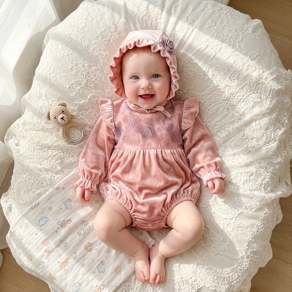 Ropa de bebé niña: Bodys de encaje cálidos para otoño e invierno, estilo princesa, color liso