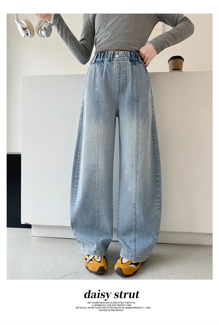 Schmal geschnittene, gebogene Jeans für Teenager-Mädchen, modische, gerade geschnittene Denim-Hosen, Kinder-Frühlingsjeans, Alter 5 bis 14 Jahre – Detail 7