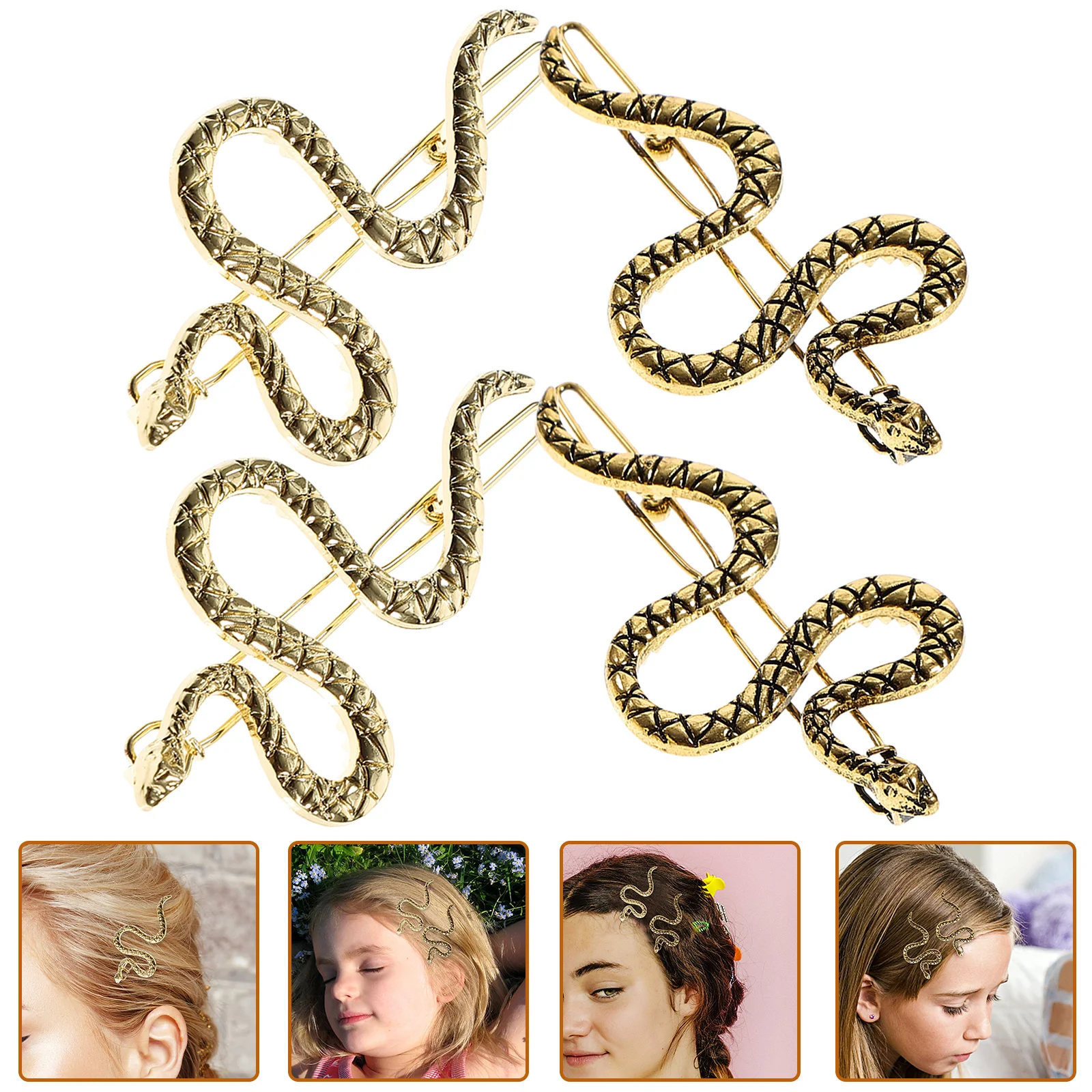 

4 Pcs Snake Barrette Serpent Hair Pin Jewelry Girls Accessories Vintage Women's