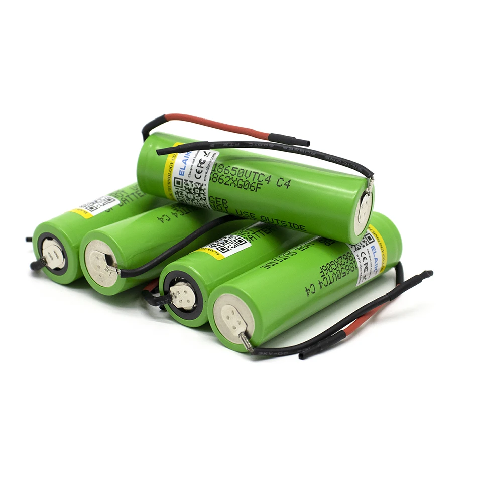 Elaik-シリコンケーブル付き充電式バッテリー,懐中電灯玩具,DIY,放電,3.6v,18650, 2100mah,vtc4,20a,30a,8個