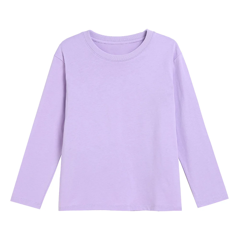 1 to 16 Years Girls Light Purple T-shirt Long Sleeve Kids Tops Cotton Clothing