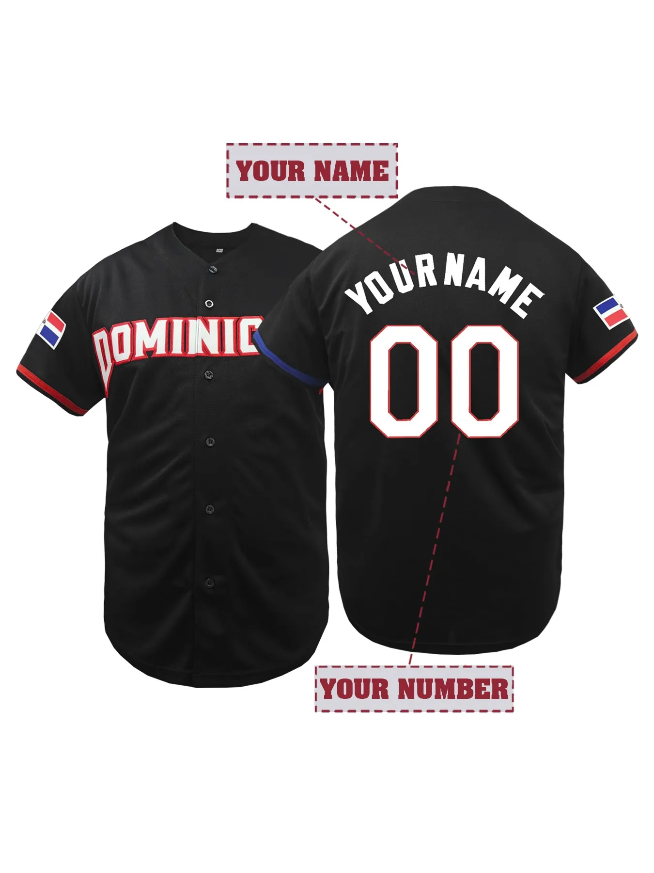 Personalized Name And Number Design, Men's Short-Sleeve Breathable V-Neck Embroidered Dominicana Baseball Jersey DIY T-Shirt