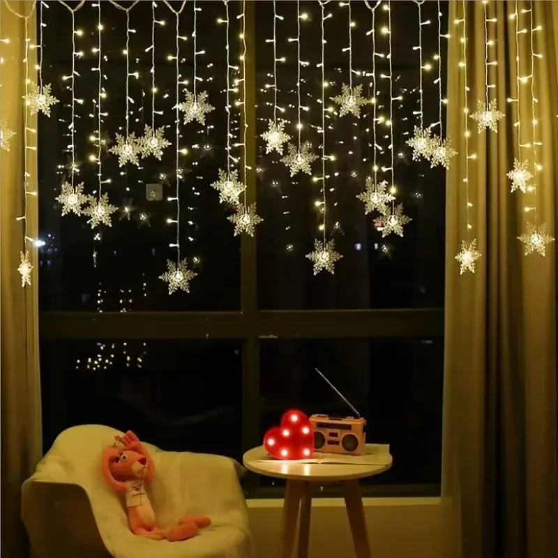 Solar LED Curtain Light Outdoor Garland Solar Fairy String Light Snowflake Lamps for Garden Yard Wedding Party Holiday Decor