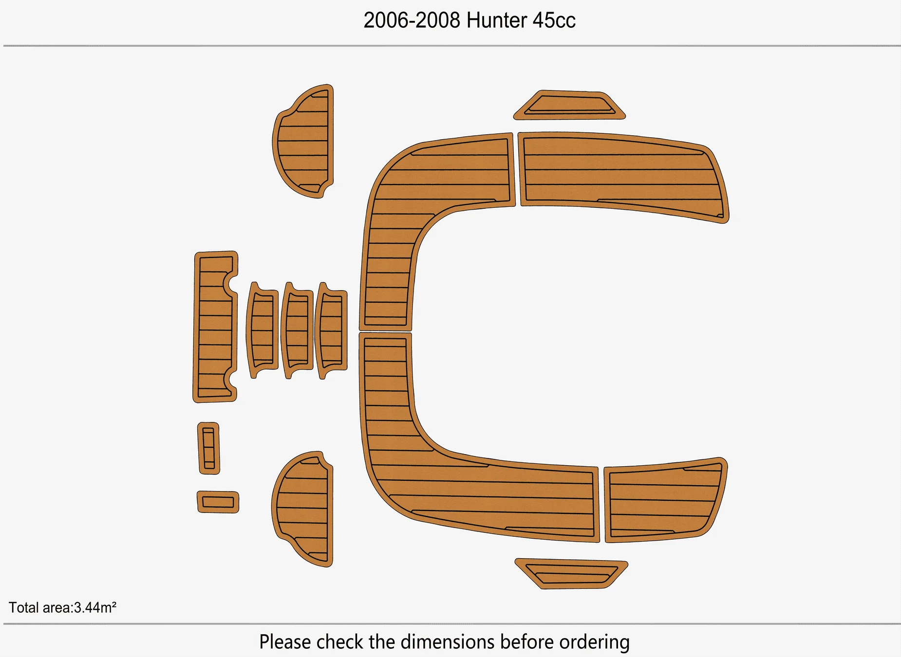 Marine Faux Teak EVA Non-Slip Mat - 2006-2008 Hunter 45 cc Self-Adhesive 1/4