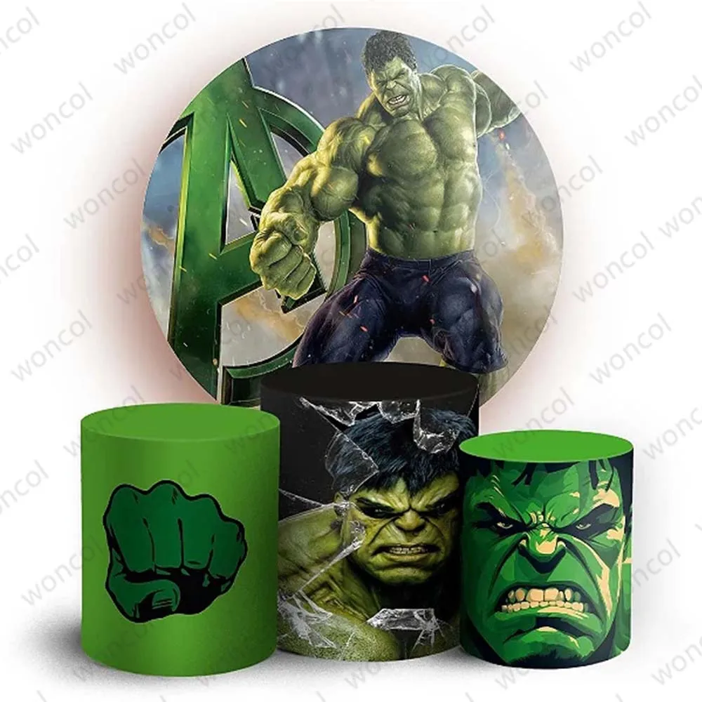 

Superhero Hulk Round Backdrop The Incredible Hulk Backdrop 2nd Boy Birthday Marvel Hulk Cylinder Cover Decorations Photo Prop