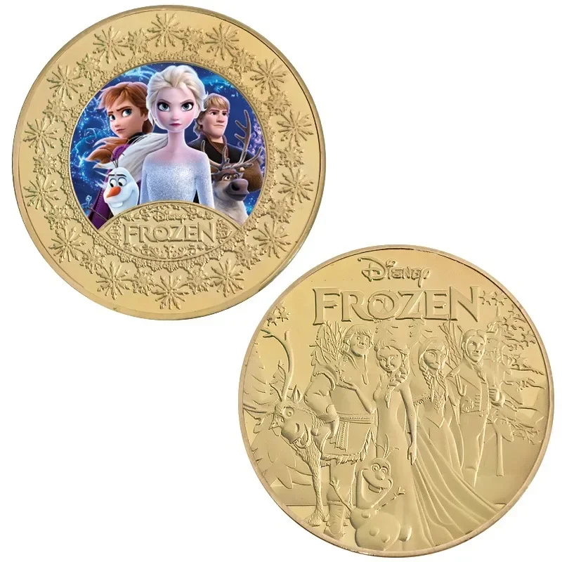 Disney Princess Commemorative Coin Action Anime Figure Anna Elsa Princess Special Coin Cute Cartoon Collection Gift for Children