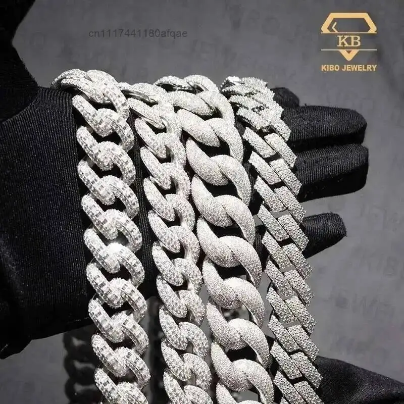 Fashion 2025 Hip Hop Rapper Style Moissanite Silver 925 Necklace Iced Out Cuban Chain 8mm 10mm 12mm 14mm Fashion Link.