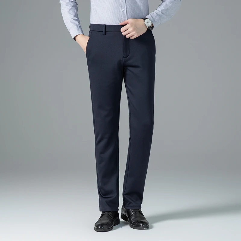 

Effortless Men Straight-Leg Business Casual Pants Autumn Winter Thermal Wrinkle-Resistant fabric Cosy Pant Black Gray Blue