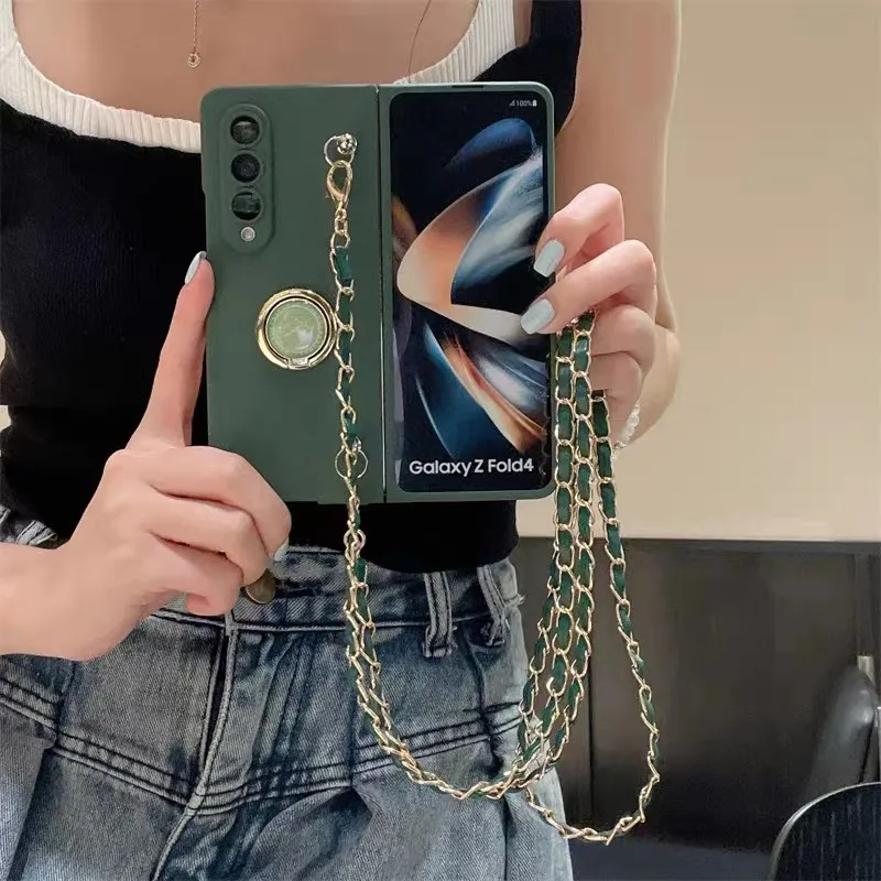 Luxury  Crossbody Lanyard Necklace Leather Chain Phone Case for Samsung Galaxy Z Fold 5 ZFold6 Z Fold 4 ZFold 3 5G Zfold 2 Cover