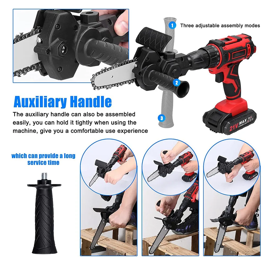 Преобразователь для электродрели в электрическую пилу с 4-дюймовой цепью, мини ручная цепная пила, конверсионный кронштейн, черный