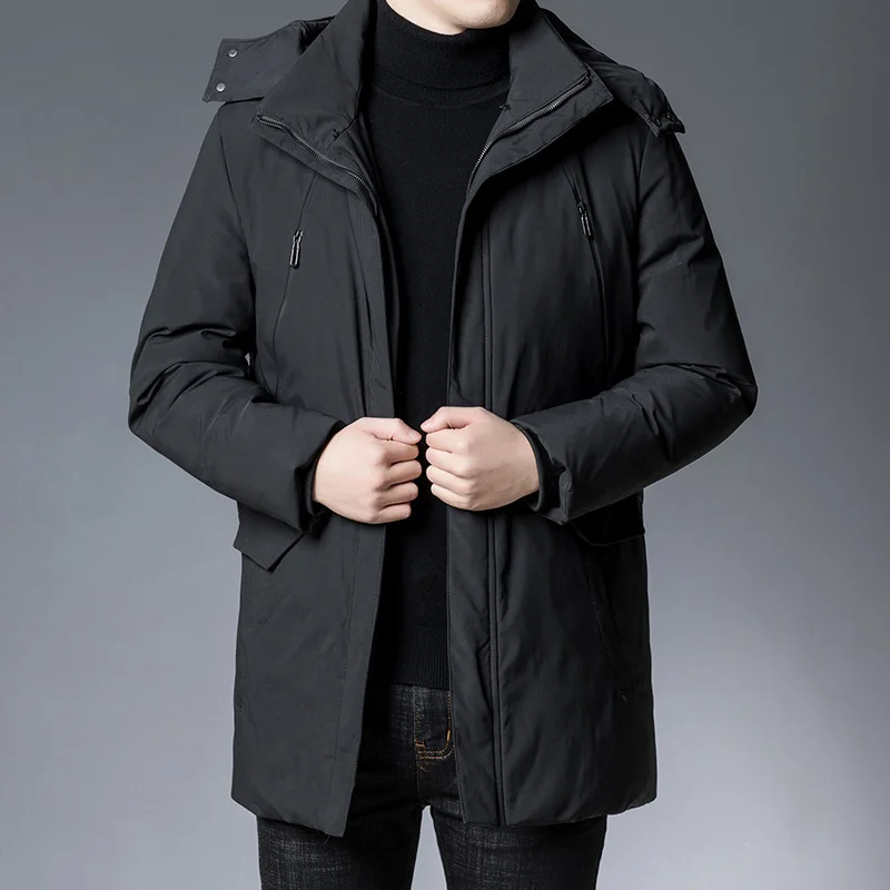 2022 Winter Men Black Khaki Puffer Hooded Overcoats Thick Thermal Hood Detachable Design Puff Bacic Coats Male Warm Outerwear