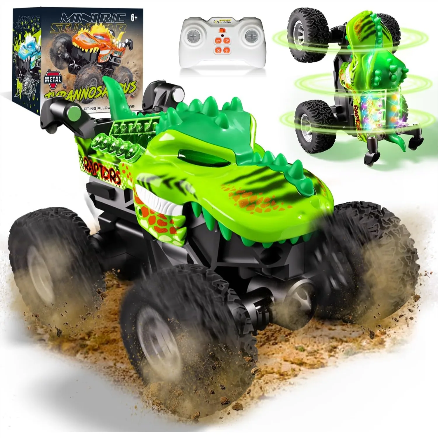 

Игрушечные машинки Monster Trucks, радиоуправляемая машина 2.4GHz для мальчиков 4-7 лет, металлический корпус в виде динозавра и RGB-подсветка, вращение на 360° ° Тренажер для ходьбы и бега на месте, USB-C
