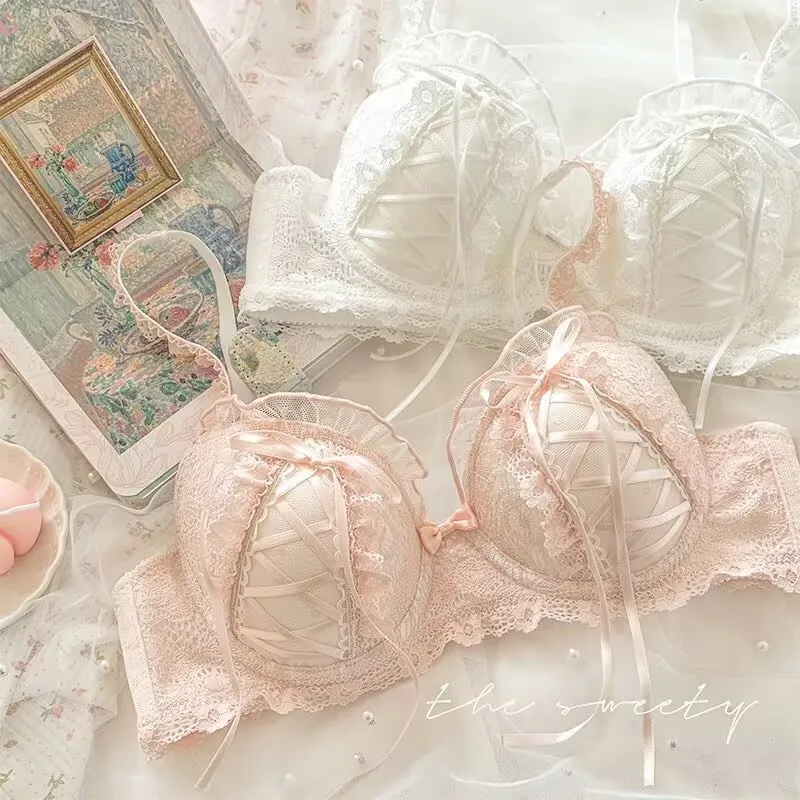 Japanese sweet pure wind lace underwear female small chest gathering anti-sag new girl Lolita bra set