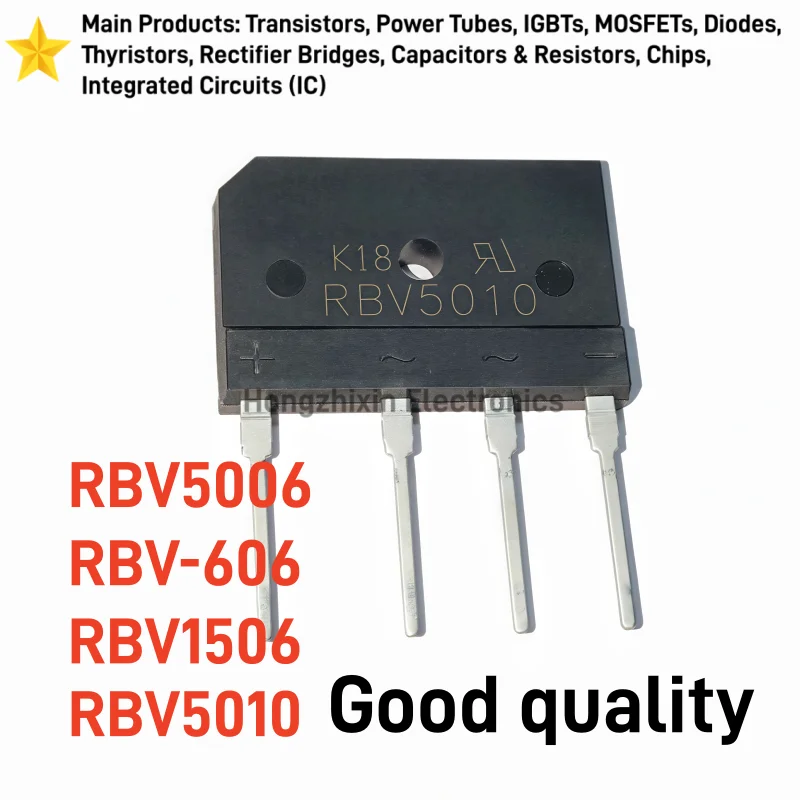 10PCS RBV5006 RBV-606 RBV1506 RBV5010 Single Phase Bridge Rectifier Power Diode for AC-DC Switching Power Supply