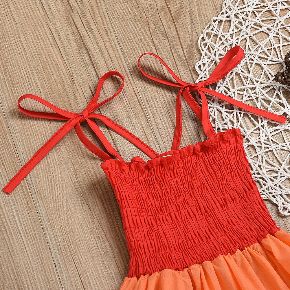 

Rainbow Dress For Girls Colorblock Sleeveless Skirt Costume Ballet Party Beach Wear Sleepover Event Fit 110Cm Red