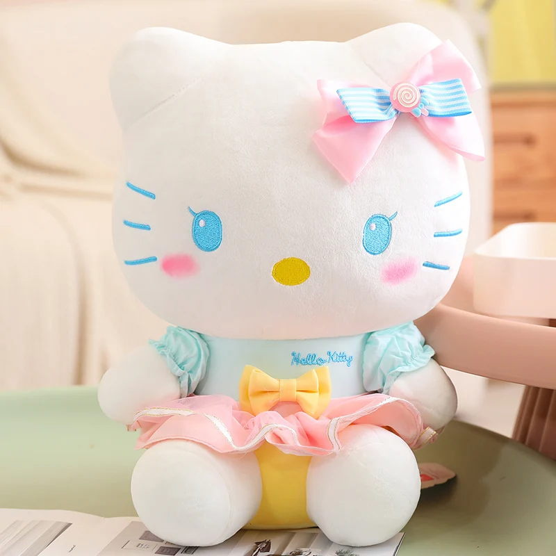 Sanrio Hello Kitty Stuffed Plush Toy Candy Color Cute Girls Kawaii Plushier Cartoon Doll Car Decoration Pillow Gift For Kid Baby