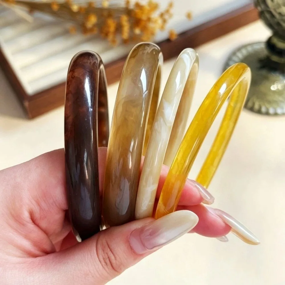 4 pcs/set Minimalist Resin Bracelet Set Vintage Transparent Stackable Bangle Light Luxury Wide Thin Layering Jewelry