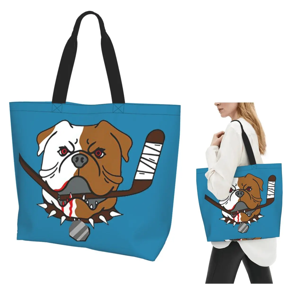 

SHORESY Sudbury Bulldogs Logo Сумка для покупок Холщовая сумка на плечо большой вместимости Сумка-шоппер для продуктов для женщин