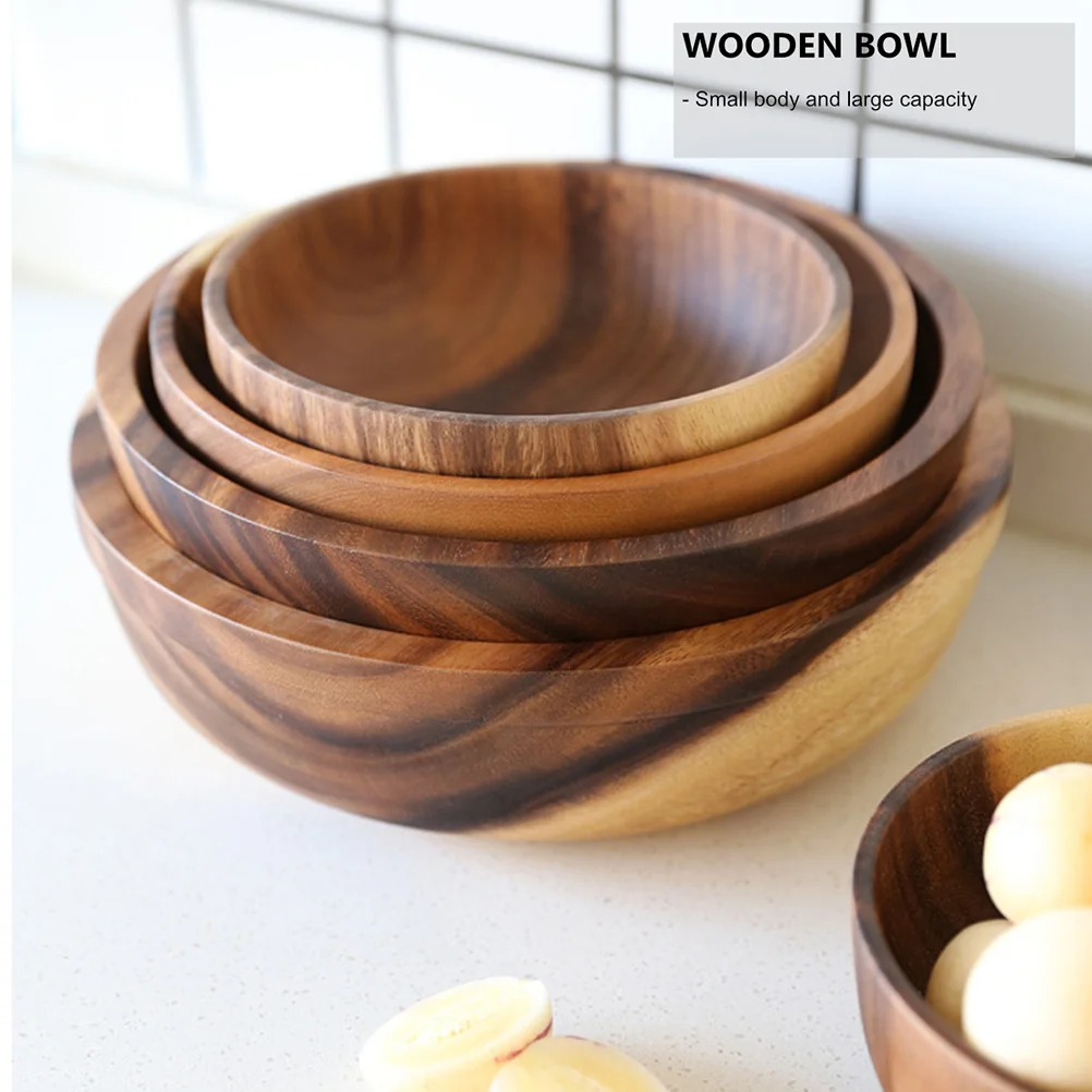 

1Pcs Wood Salad Bowl Pure Hand Grinding Mellow Smooth Natural Whole Wood Household Fruit Bowl Snacks Storage Holder