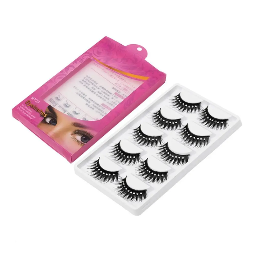 5Pairs Soft False Eyelashes Natural 3D Fake Eye Lashes with Shiny Rhinestones Makeup Party Extension Eyelashes