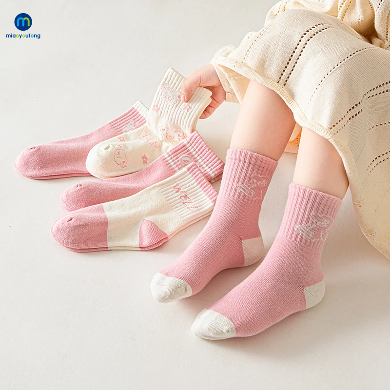 5 Pairs /Lot Cute Kids Ribbed Cotton Winter Warm Socks Boys Girls Toddler Children\'s Floor Socks Suitable For 1-12Y Miaoyoutong