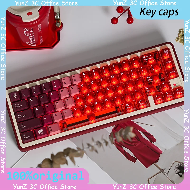 Customized Keycap Snow Mountain Red Gradient Keycap Transparent Pbt Thermal Sublimation Pc Factory Compatible Mechanical Keyboar