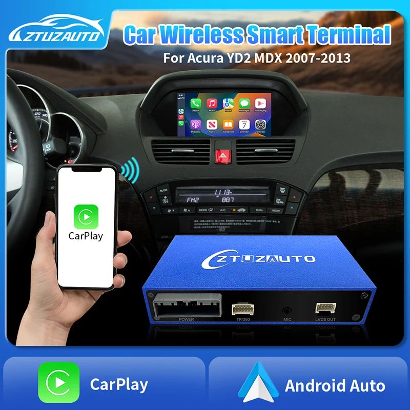 Android Auto Wireless Carplay Box For Acura MDX 2007 -2013 Module Car Play AirPlay Mirror Link Interface Support Camera MIC Maps