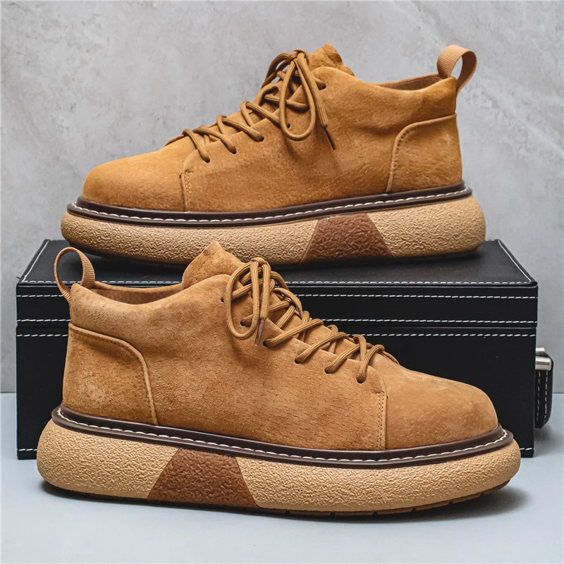 In 2024, The New Brushed Men's Middle Help British Men's Casual Sneakers Match High-grade Solid Color Quality Men's Shoes