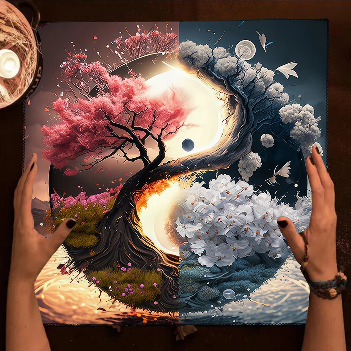 Tree of Life Altar Cloth Tarot Tablecloth Red Wheel Of The Year Tarot Mat For Tarot Oracle Card Pad Divination Cloth Home Decor