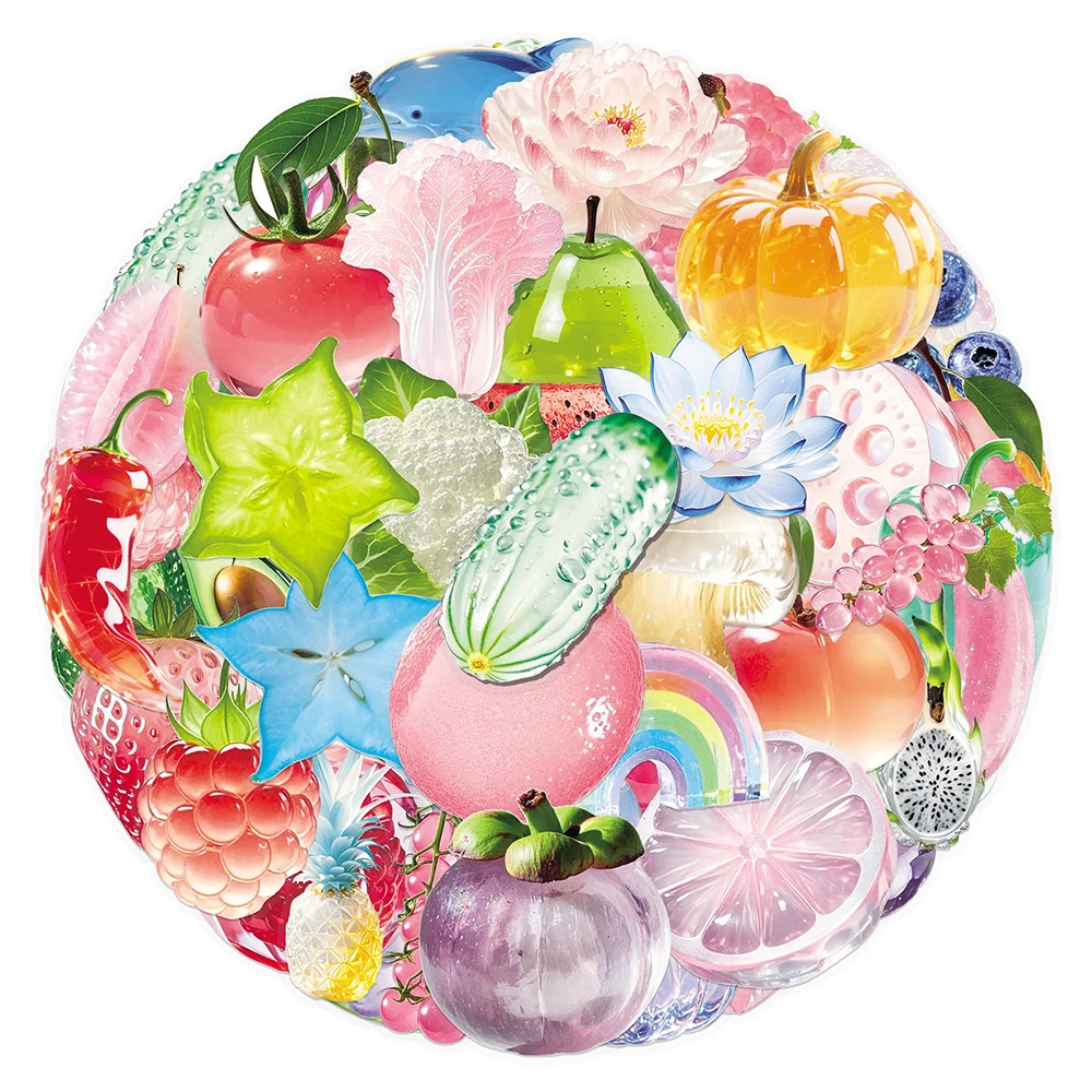 10/30/50 Uds. Pegatinas de grafiti transparentes de frutas y verduras, Graffiti impermeable, papelería para teléfono, portátil, calcomanías de dibujos animados Kawaii