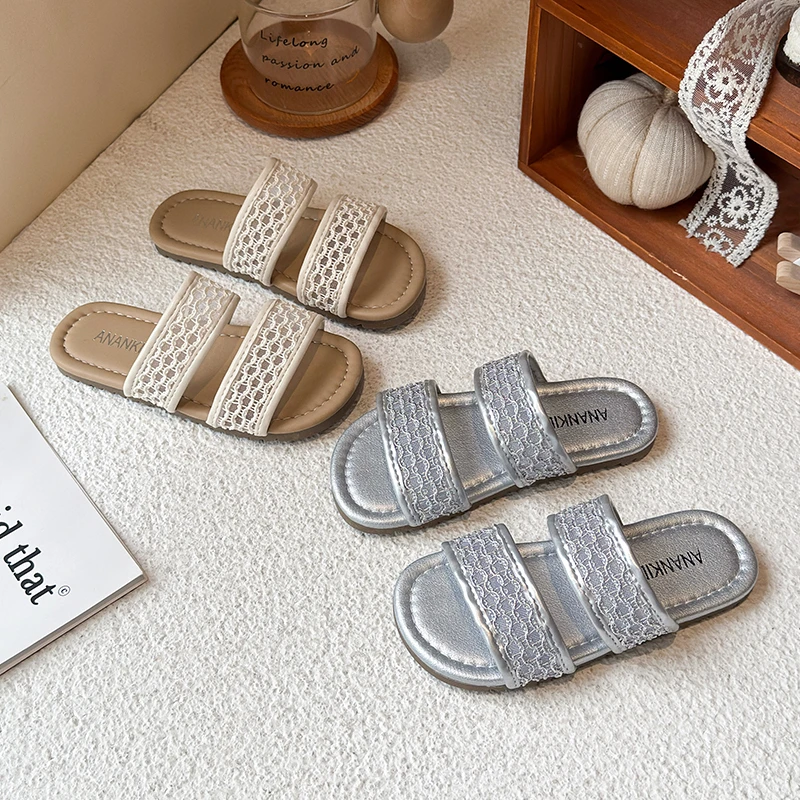 Girls Lightweight Flat Slippers Summer New Open-toe Children's Mesh Causal Shoes Non-slip Soft Kids Open-toe Slippers Outdoor