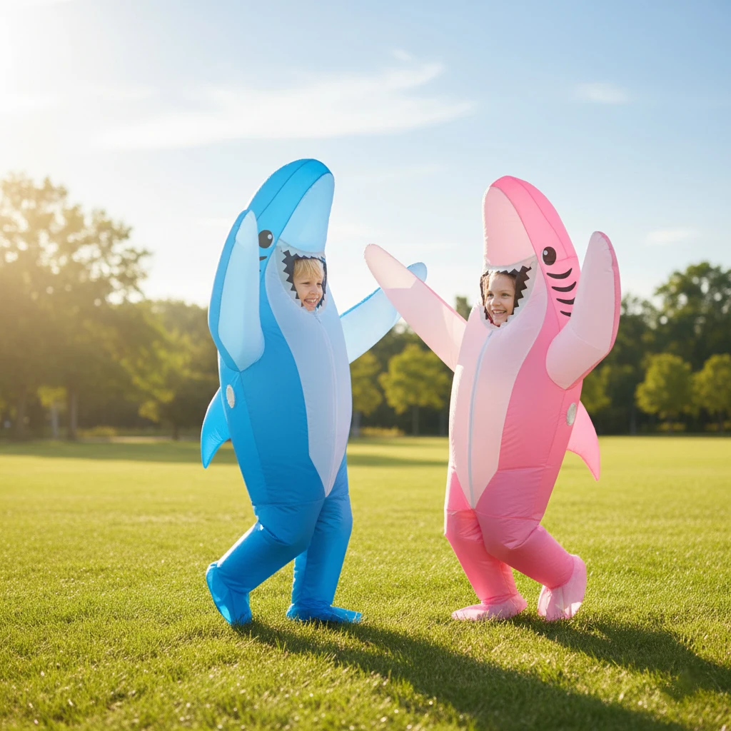 Kids Inflatable Shark Costume Funny Blow Up Suit for Boys Girls 6-12 Years Unisex Christmas Thanksgiving Carnival (120-145CM)