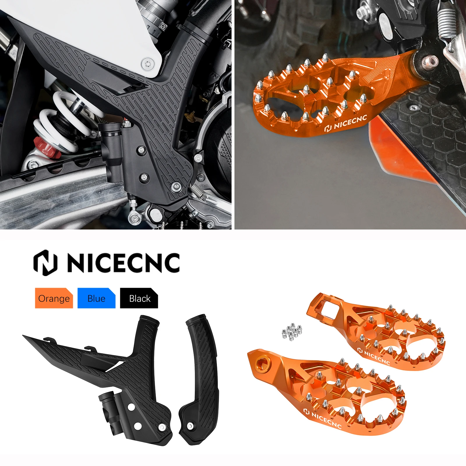 For KTM EXC 300 2024 Forged Enlarged Foot pegs Pedals & Frame Guard EXC EXCF XCW 125 250 350 500 2024 SX SXF XC XCF 2023-2024