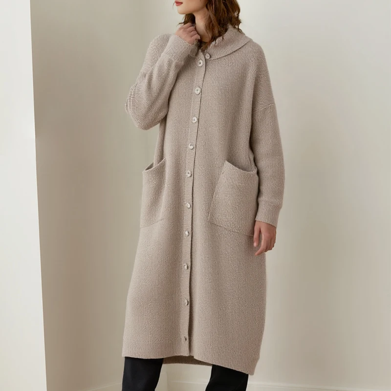 

Autumn Korean Style Long Knit Cardigan Casual Single Breasted Cardigan Elegant Office Lady Solid Color Long Sleeved Knit Jacket